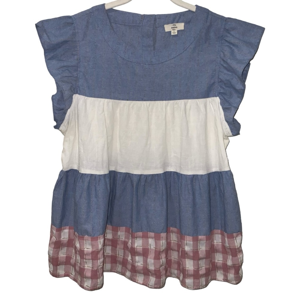 Entro Ruffle Sleeve Color Block Blouse - Picture 3 of 14